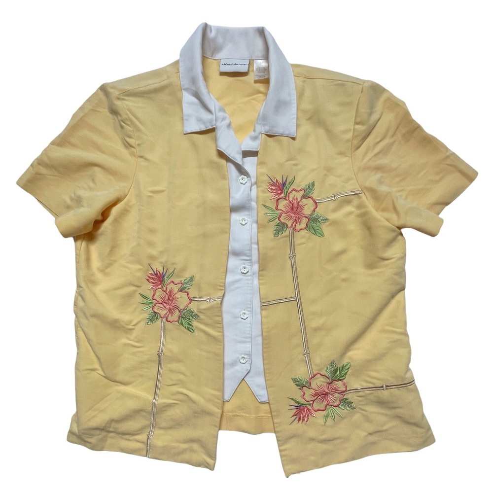 ALFRED DUNNER Womens Short Sleeve Collared Button Twinset YellowSize 14‎ Floral